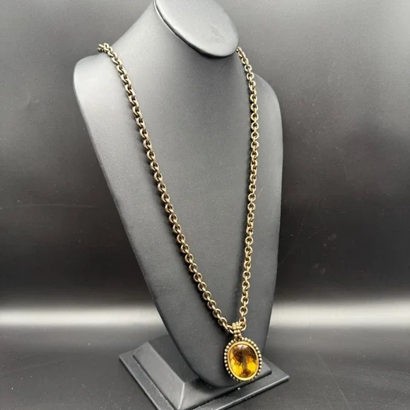 Stephen Dweck 1994 Vintage Bronze Toggle Necklace Citrine Pendant 32" Chain Sign - Picture 2 of 8